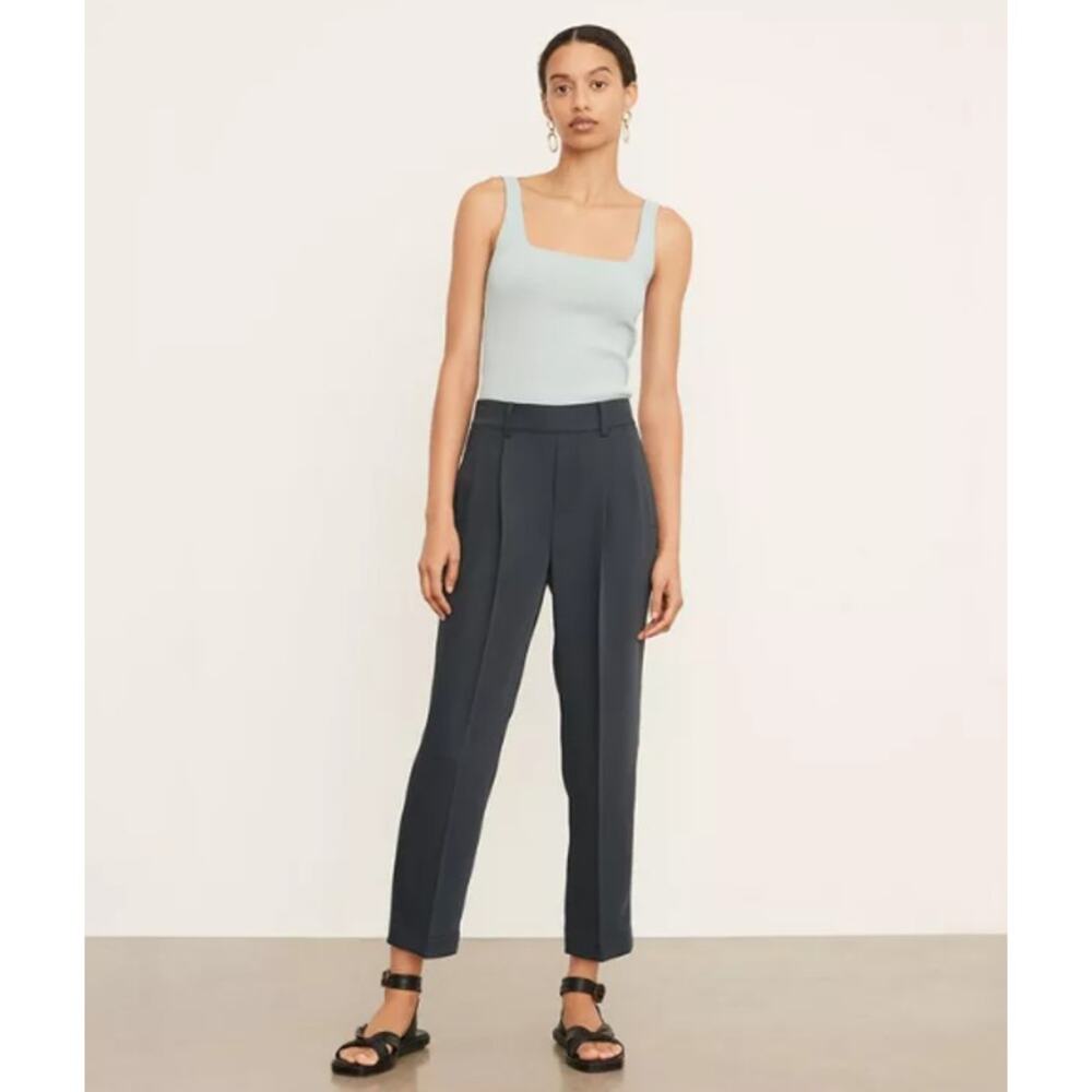 VINCE Mid-Rise Tapered Pull-On Pants Ankle Straight Wide Leg Trouser, Black - Picture 2 of 15